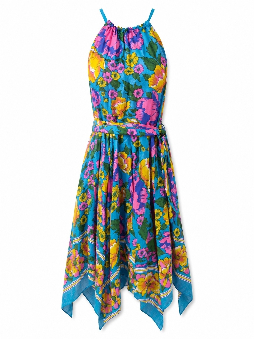 Anthropologie Lilka Floral Handkerchief-Hem Dress Tassels Boho XS